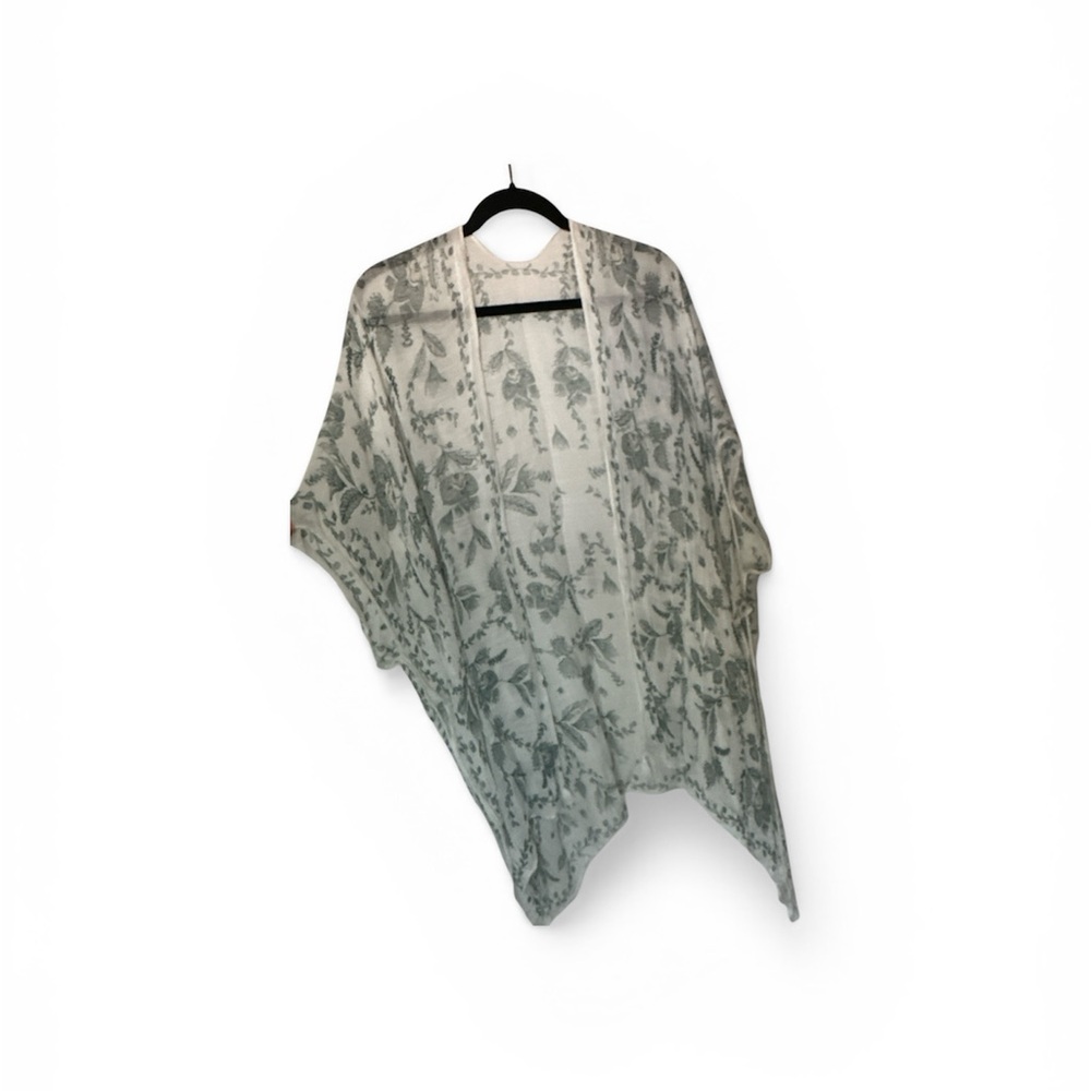 Gentle Fawn Sheer Floral Kimono - White and Sage